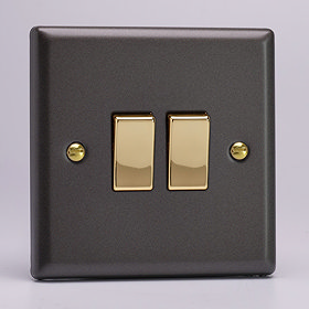  Revive Twin Light Switch - Slate Grey/Brass Large Image