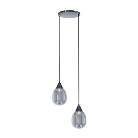 Revive Twin Pendant Ceiling Light - Black Chrome with Smoke Grey Glass Shades