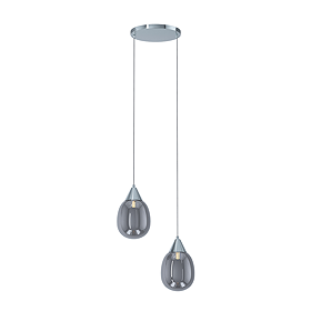 Revive Twin Pendant Ceiling Light - Chrome with Smoke Grey Glass Shades