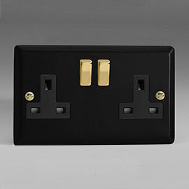 Revive Twin Plug Socket - Matt Black/Brass Medium Image
