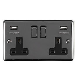  Revive Twin Plug Socket with USB - Black Nickel/Black Medium Image