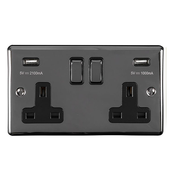 Revive Twin Plug Socket with USB Black Nickel/black Victorian