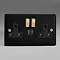 Revive Twin Plug Socket with USB - Matt Black/Brass Large Image