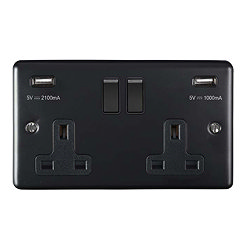 Revive Twin Plug Socket with USB Matt Black Large Image