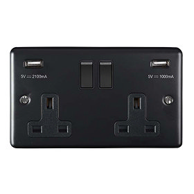 Revive Twin Plug Socket with USB Matt Black Large Image