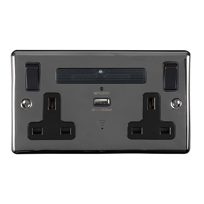 Revive Twin Plug Socket with USB Outlet & WiFi Extender Black Nickel Large Image