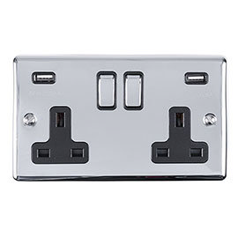 Revive Twin Plug Socket with USB Polished Chrome/BlacK Medium Image