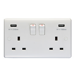 Revive Twin Plug Socket with USB White  Large Image