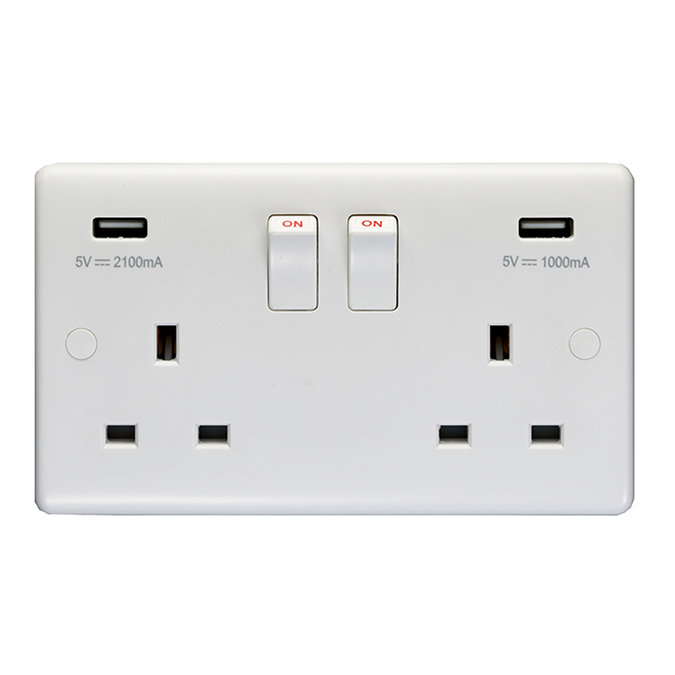 Revive Twin Plug Socket with USB White  Large Image