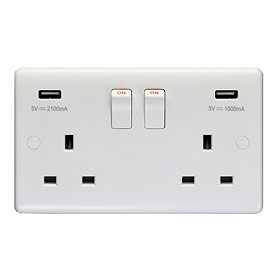 Revive Twin Plug Socket with USB White  Large Image