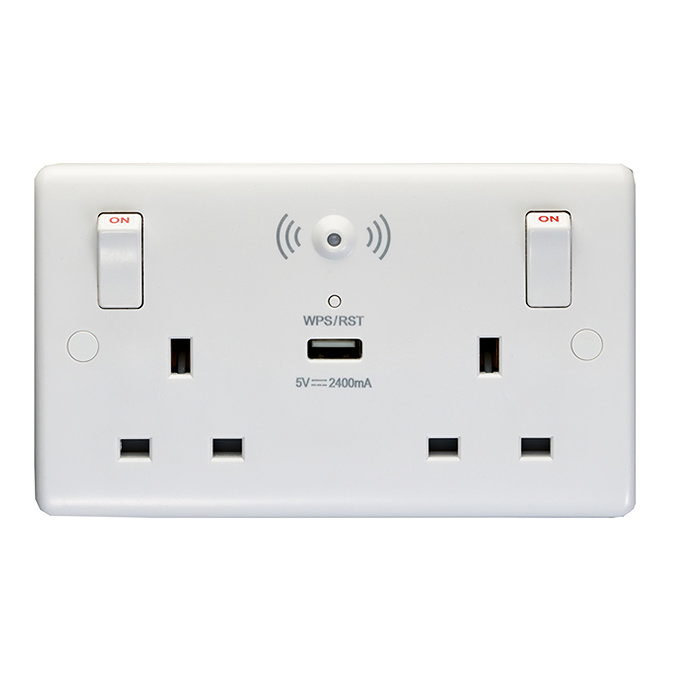 Revive Twin Plug Socket with USB & WiFi Extender White  Large Image