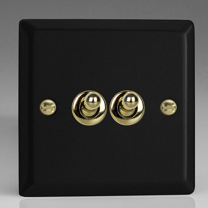 Revive Twin Toggle Light Switch - Matt Black/Brass  Large Image