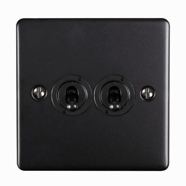 Revive Twin Toggle Light Switch - Matt Black Large Image