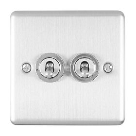 Revive Twin Toggle Light Switch - Satin Steel Large Image