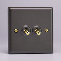 Revive Twin Toggle Light Switch - Slate Grey/Brass Large Image
