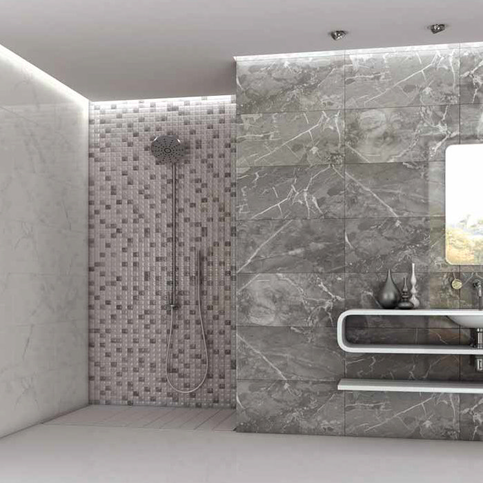 Rhodes Grey Gloss Marble Effect Wall Tile - 33.3 x 55cm Profile Large Image
