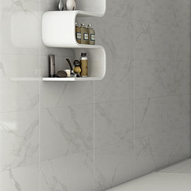 Rhodes White Gloss Marble Effect Wall Tile - 33.3 x 55cm Medium Image