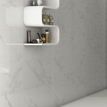 Rhodes White Gloss Marble Effect Wall Tile - 33.3 x 55cm  Profile Large Image