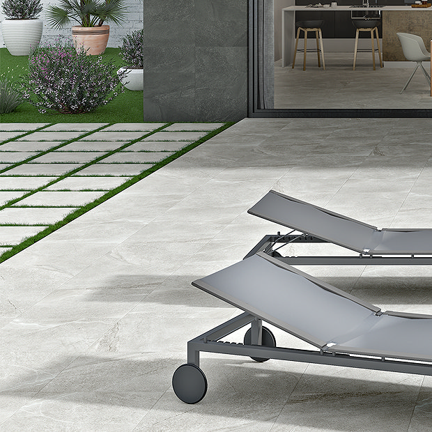 Ribera Outdoor Grey Stone Effect Floor Tiles - 600 x 600mm