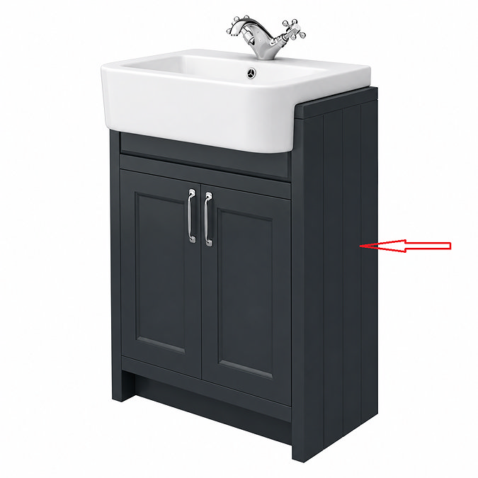 Right Hand Side Panel for Chatsworth 600mm Traditional Graphite Semi-Recessed Vanity Unit
