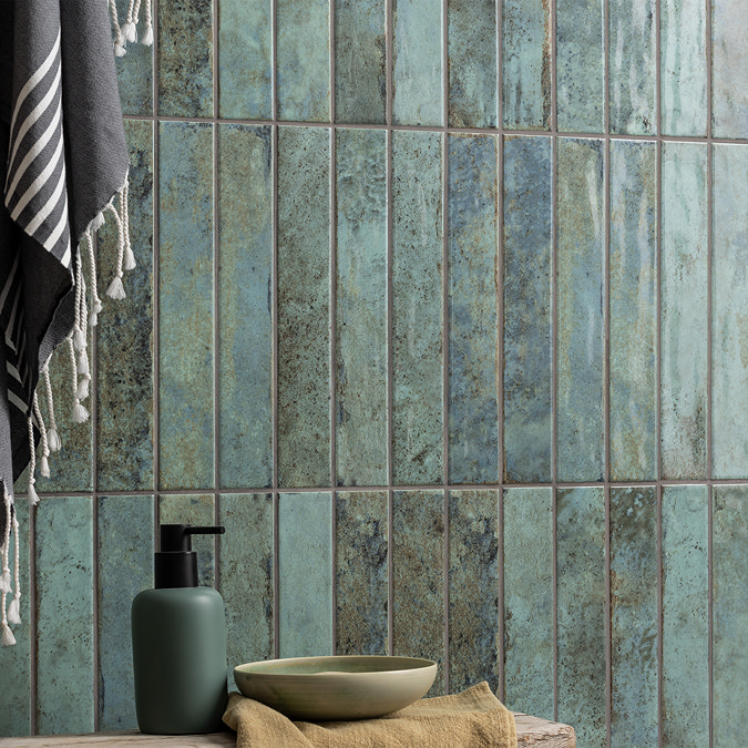 Riley Sage Green Rustic Stone Effect Wall Tiles - 50 x 300mm