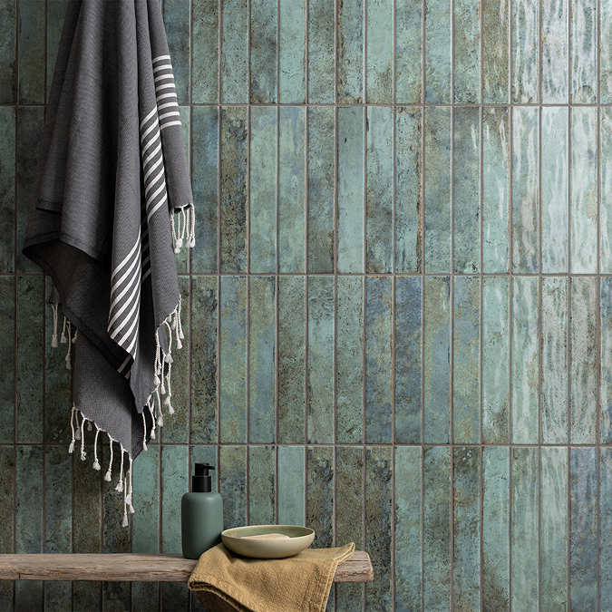 Riley Sage Green Rustic Stone Effect Wall Tiles - 50 x 300mm