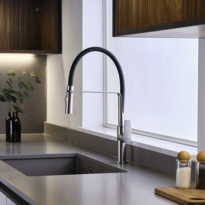 Riobel Mythic Single Lever Kitchen Mixer with Flexible Spout - Stainless Steel