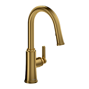 Riobel Trattoria Round Single Lever Kitchen Mixer with Pull Down Spray - Brushed Gold