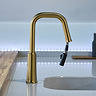 Riobel Trattoria Square Single Lever Kitchen Mixer with Pull Down Spray - Brushed Gold