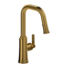 Riobel Trattoria Square Single Lever Kitchen Mixer with Pull Down Spray - Brushed Gold