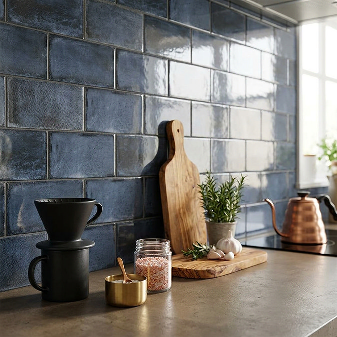 Riverton Blue Gloss Wall Tiles 150 x 300mm