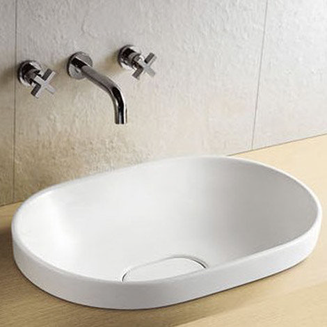 Riviera Oval Inset Basin 0TH with Ceramic Waste Cover - 590 x 400mm Large Image