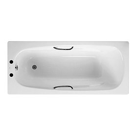 Roca Carla 1700 x 700mm 2TH Steel Enamel Bath with Grips & Anti-Slip Base Large Image