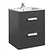 Roca Debba 600m 2-Drawer Wall Hung Vanity Unit with Square Basin - Gloss Anthracite Grey Large Image