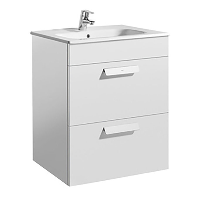 Roca Debba 600m 2-Drawer Wall Hung Vanity Unit with Square Basin - Gloss White Large Image