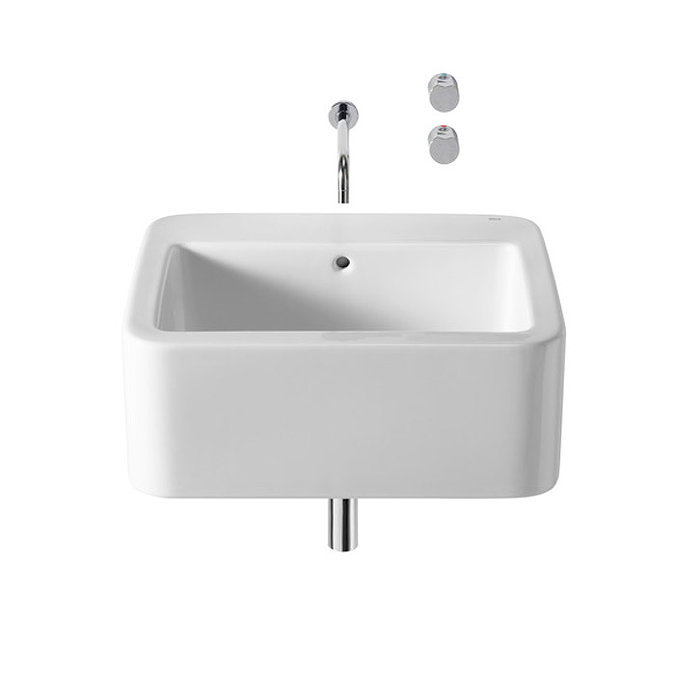 Roca - Element Wall Mounted Basin - 600mm - 2 x Tap Hole Options Large Image