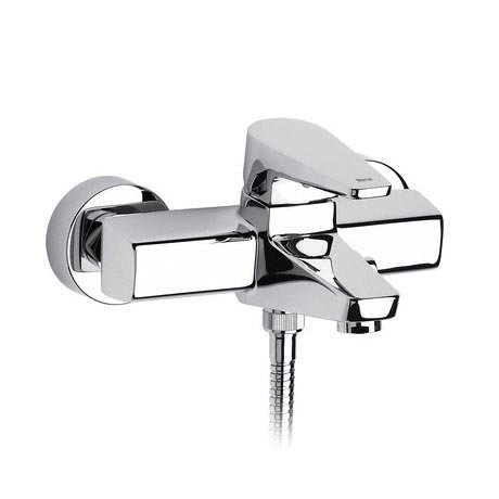 Roca Esmai Chrome Wall Mounted Bath Shower Mixer with Automatic Diverter & Handset - 5A0131C00 Profile Large Image