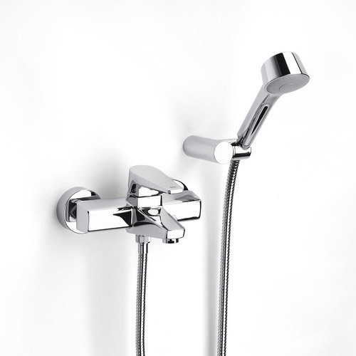 Roca Esmai Chrome Wall Mounted Bath Shower Mixer with Automatic Diverter & Handset - 5A0131C00 Large Image