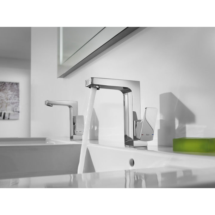 Roca L90 Chrome Side Lever Basin Mixer Tap with Pop-up Waste - 5A4001C00 Profile Large Image