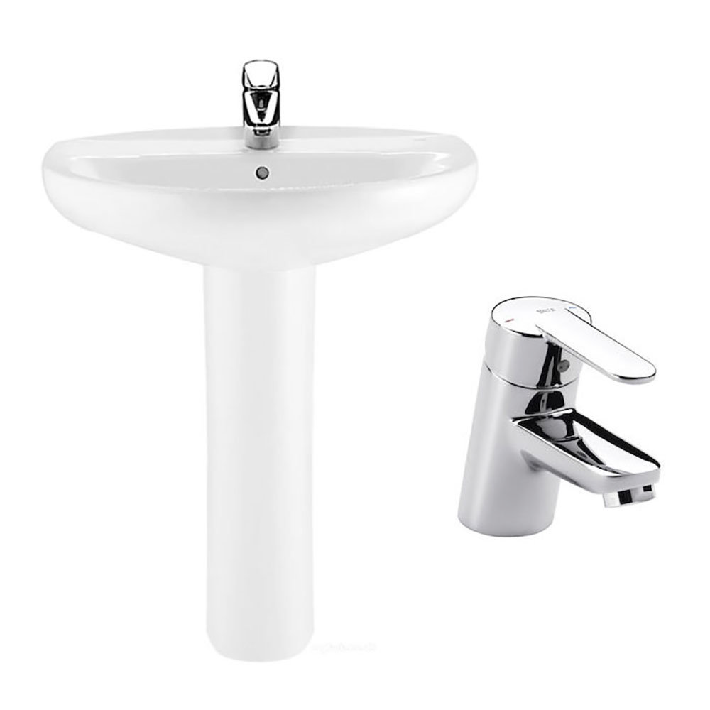 Roca Laura 560mm 1TH Basin with Full Pedestal + Victoria Basin Tap Pack Large Image