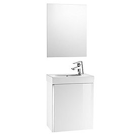 Roca Mini 450m Wall Hung Vanity Unit & Mirror Pack - Gloss White Large Image