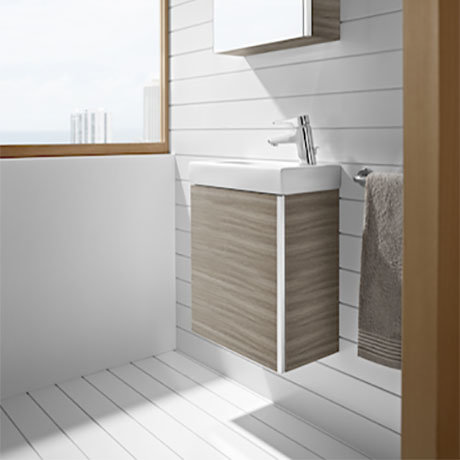 Roca Mini 450m Wall Hung Vanity Unit - Textured Grey  In Bathroom Large Image