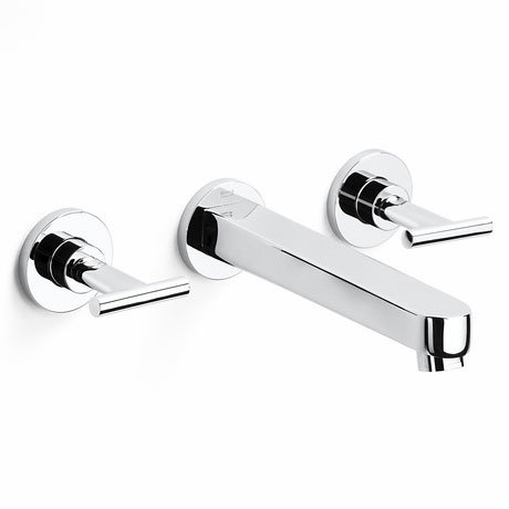 Roca Moai Chrome Wall Mounted 3 Hole Basin Mixer with 180mm Spout - 5A4646C00 Large Image