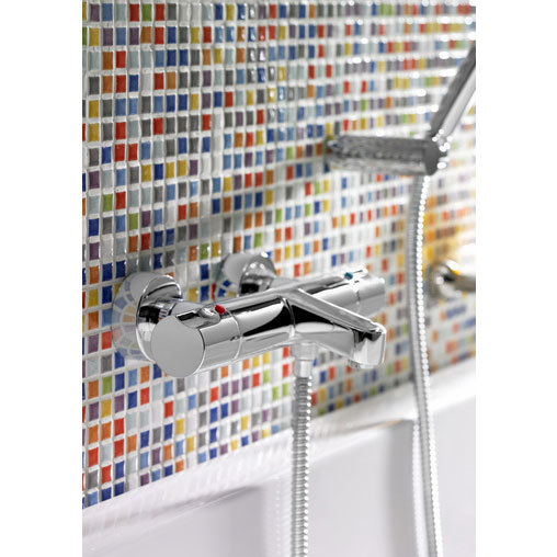 Roca Moai Chrome Wall Mounted Thermostatic Bath Shower Mixer & Kit - 5A1146C00 Feature Large Image