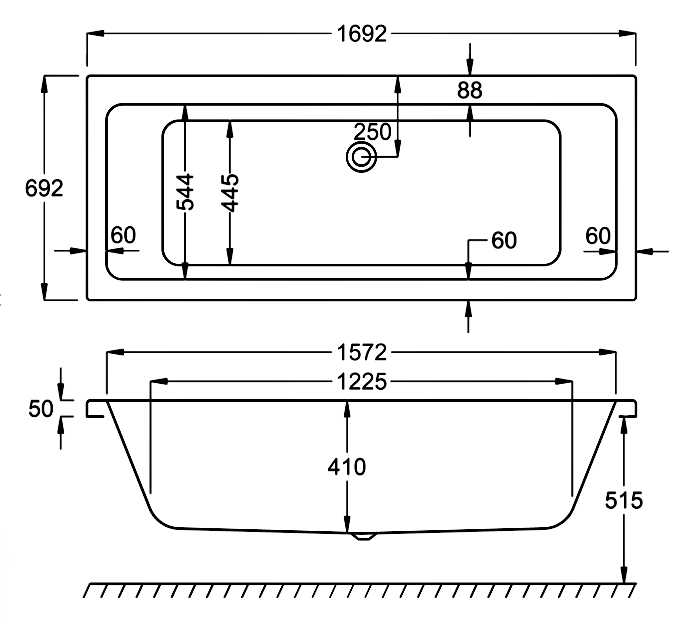Roca The Gap 1700 x 700mm 0TH Double Ended Bath