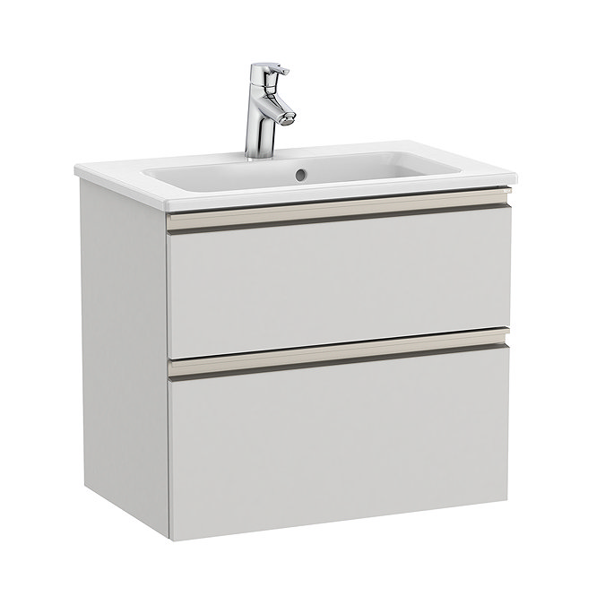 Roca The Gap Compact Matt Arctic Grey 600mm Wall Hung 2-Drawer Vanity Unit