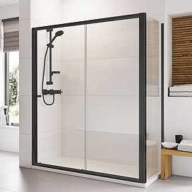 Roman Haven6 Matt Black 6mm Sliding Shower Door Enclosure - 1000 x 800mm Large Image