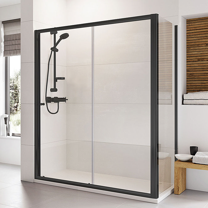 Roman Haven6 Matt Black 6mm Sliding Shower Door Enclosure - 1000 x 800mm Large Image