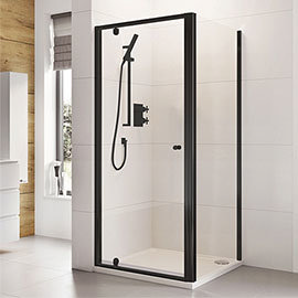 Roman Haven6 Matt Black 6mm Square Pivot Door Shower Enclosure - 760 x 760mm  Medium Image