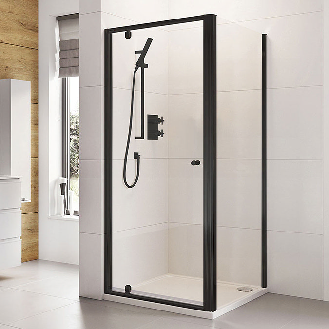 Roman Haven6 Matt Black 6mm Square Pivot Door Shower Enclosure - 760 x 760mm  Large Image